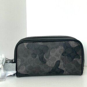 Coach Small Travel Kit Black Camo CX879 Leather Canvas Dopp Bag Toiletry Case